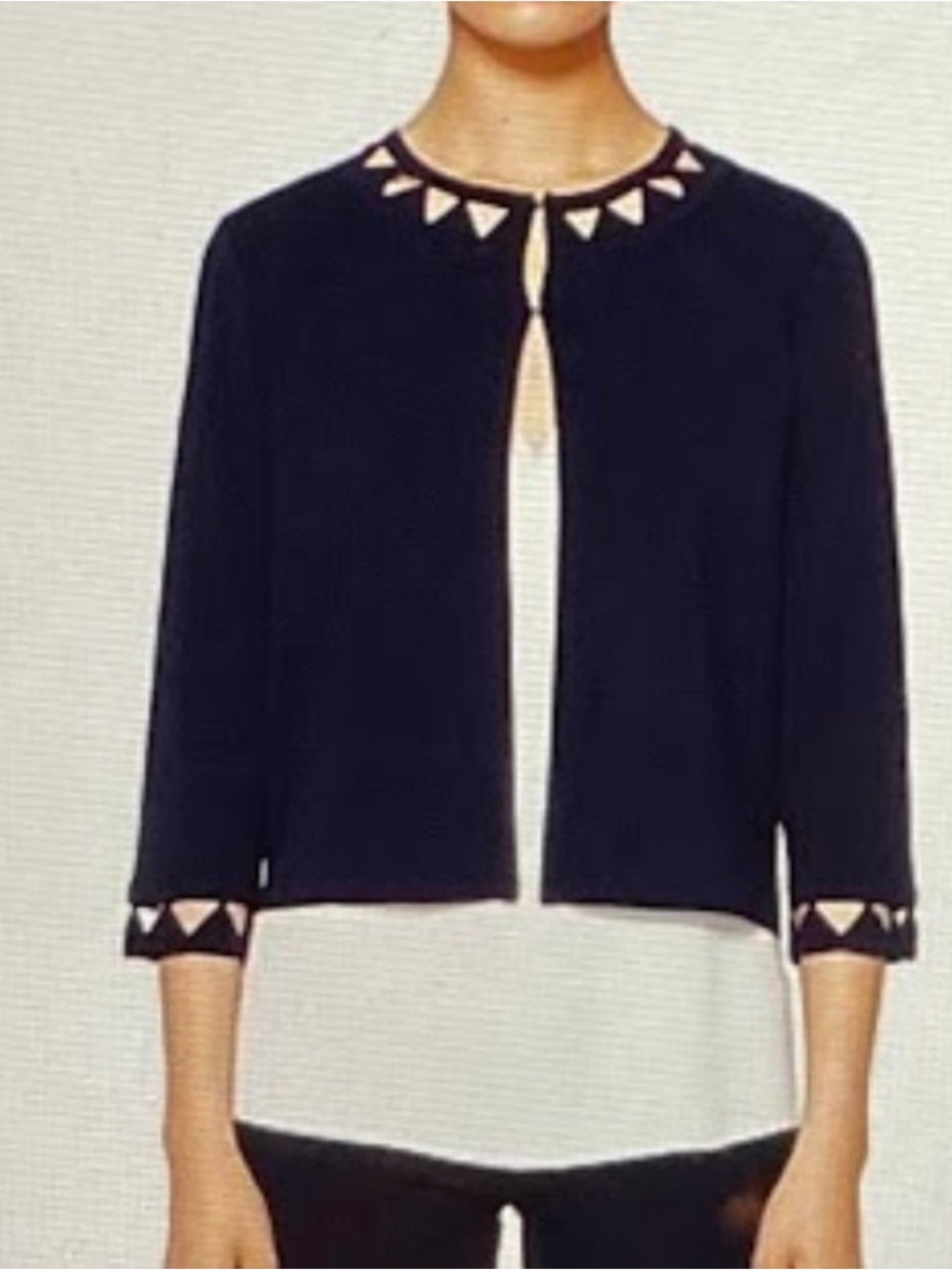 Ted Baker Navy Cutout-Trim Open Cropped Jacket size 8